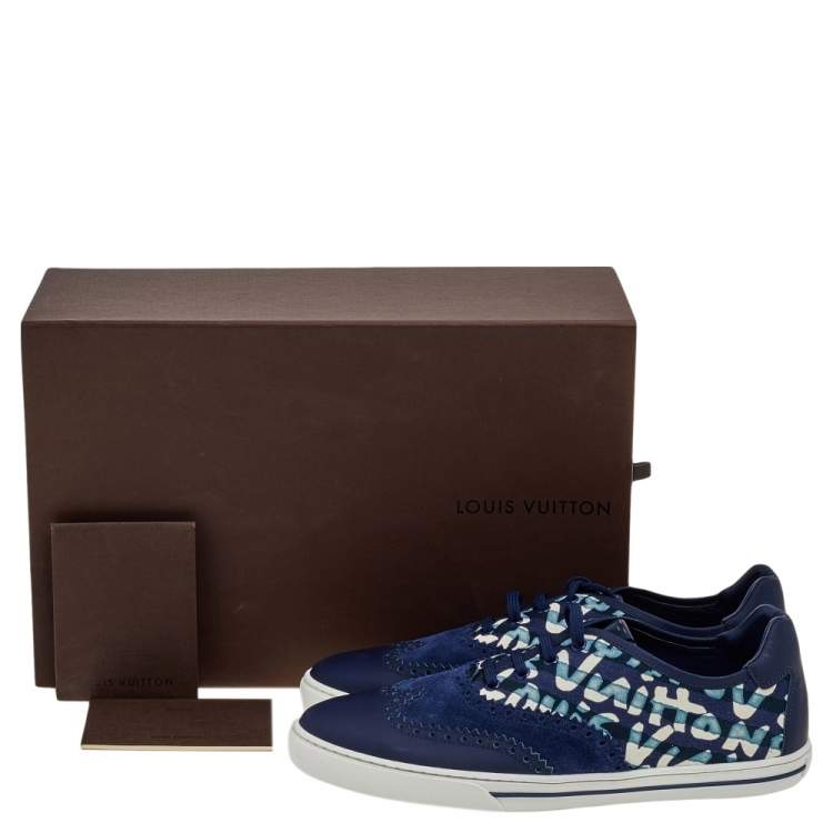 Pre Owned Louis Vuitton Blue Leather And Printed Canvas Stephen Sprouse Low Top Sneakers Size 41