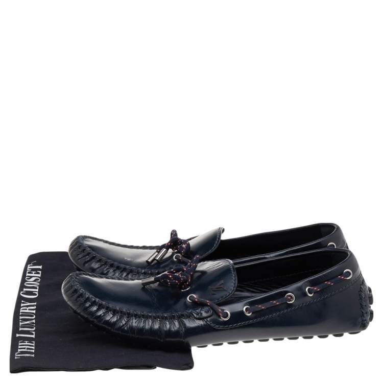 Pre Owned Louis Vuitton Black Leather Bow Slip on Loafers Size 45