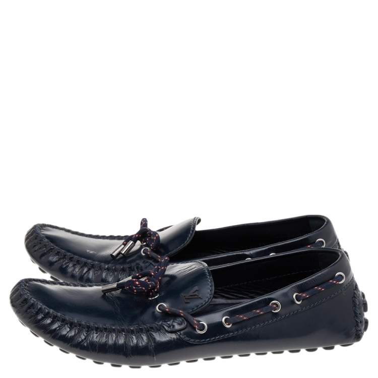 Pre Owned Louis Vuitton Black Leather Bow Slip on Loafers Size 45