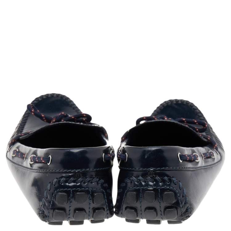 Pre Owned Louis Vuitton Black Leather Bow Slip on Loafers Size 45