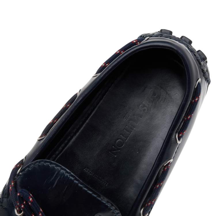 Pre Owned Louis Vuitton Black Leather Bow Slip on Loafers Size 45