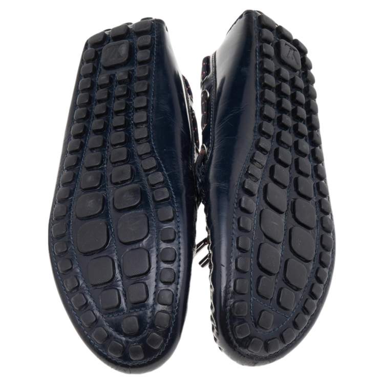 Pre Owned Louis Vuitton Black Leather Bow Slip on Loafers Size 45