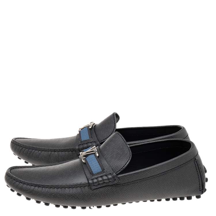 Pre Owned Louis Vuitton Dark Grey Leather Hockenheim Slip On Loafers Size 41