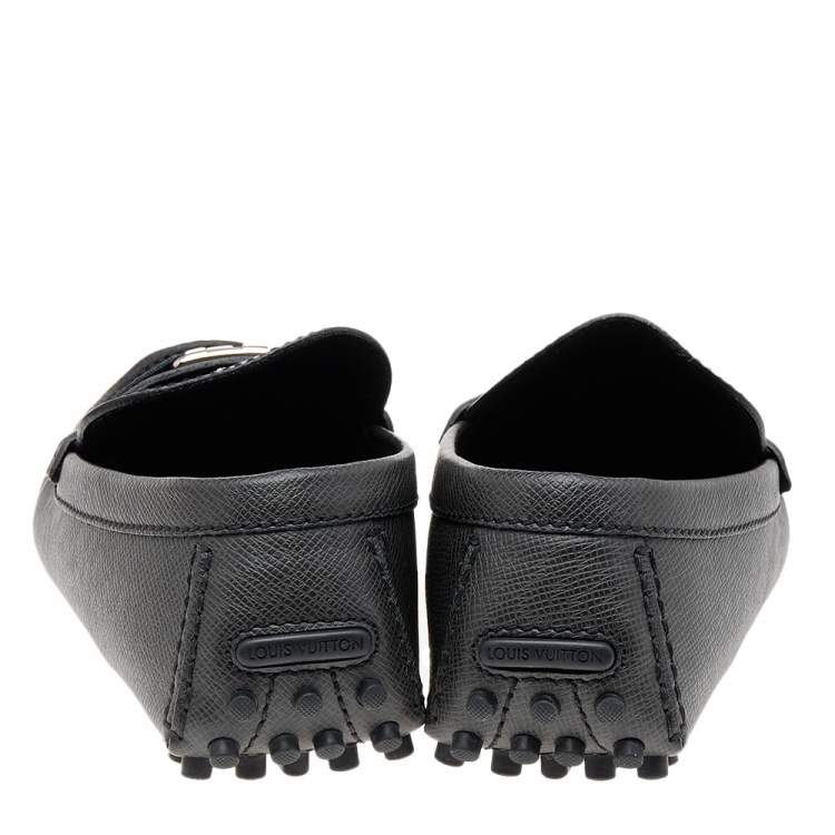Pre Owned Louis Vuitton Dark Grey Leather Hockenheim Slip On Loafers Size 41