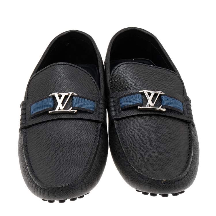 Pre Owned Louis Vuitton Dark Grey Leather Hockenheim Slip On Loafers Size 41