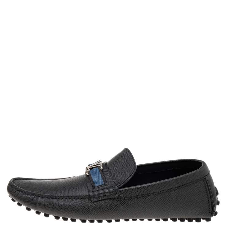 Pre Owned Louis Vuitton Dark Grey Leather Hockenheim Slip On Loafers Size 41