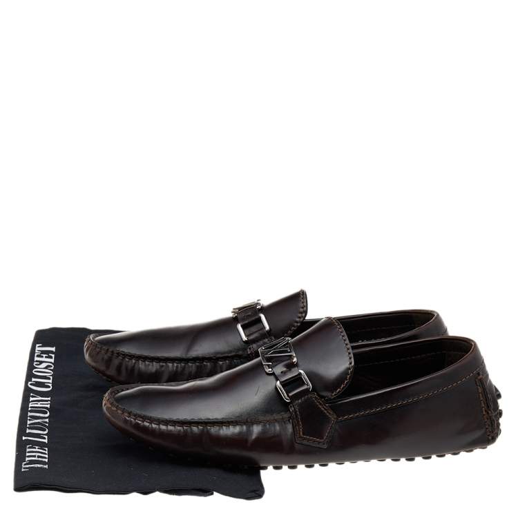 Pre Owned Louis Vuitton Dark Brown Leather Hockenheim Slip On Loafers Size 41