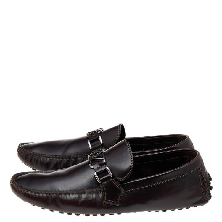 Pre Owned Louis Vuitton Dark Brown Leather Hockenheim Slip On Loafers Size 41