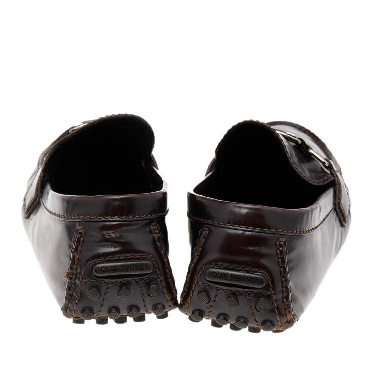 Pre Owned Louis Vuitton Dark Brown Leather Hockenheim Slip On Loafers Size 41