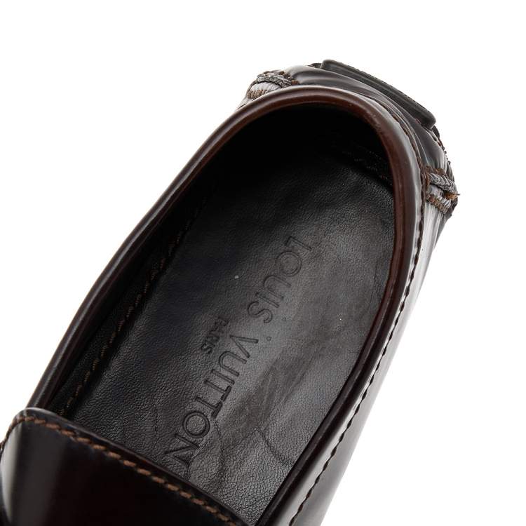 Pre Owned Louis Vuitton Dark Brown Leather Hockenheim Slip On Loafers Size 41