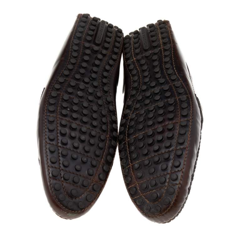 Pre Owned Louis Vuitton Dark Brown Leather Hockenheim Slip On Loafers Size 41
