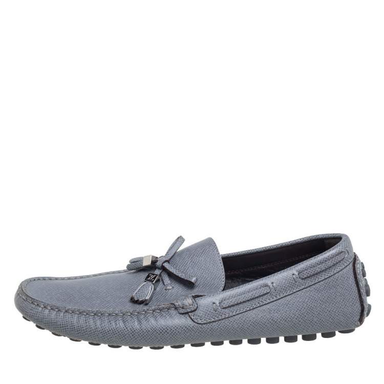 Pre Owned Louis Vuitton Grey Leather Imola Tassel Slip On Loafers Size 41