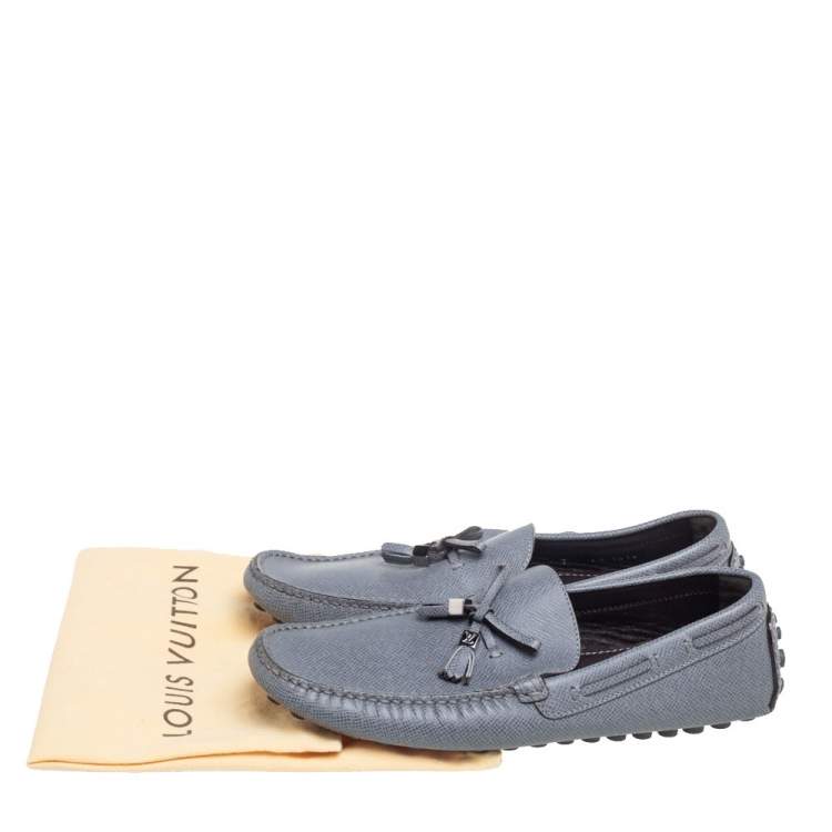 Pre Owned Louis Vuitton Grey Leather Imola Tassel Slip On Loafers Size 41