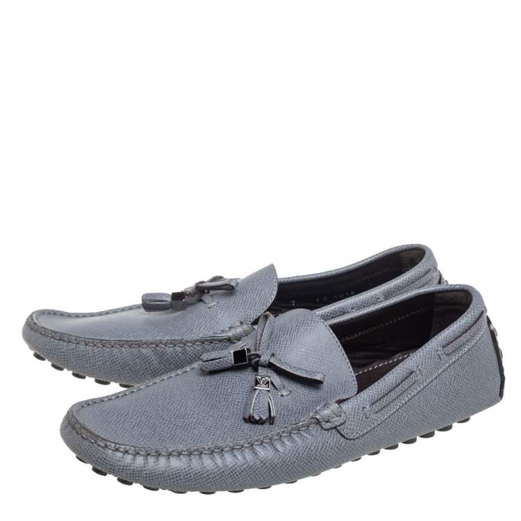 Pre Owned Louis Vuitton Grey Leather Imola Tassel Slip On Loafers Size 41