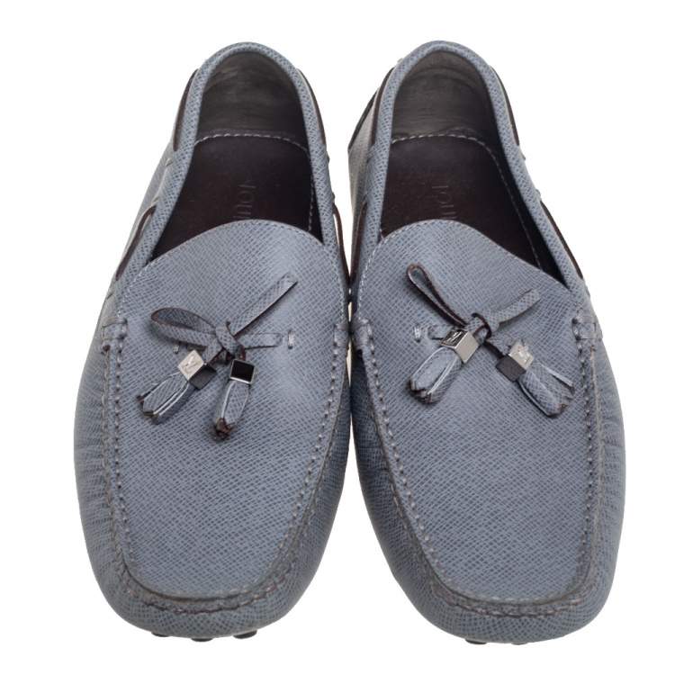 Pre Owned Louis Vuitton Grey Leather Imola Tassel Slip On Loafers Size 41