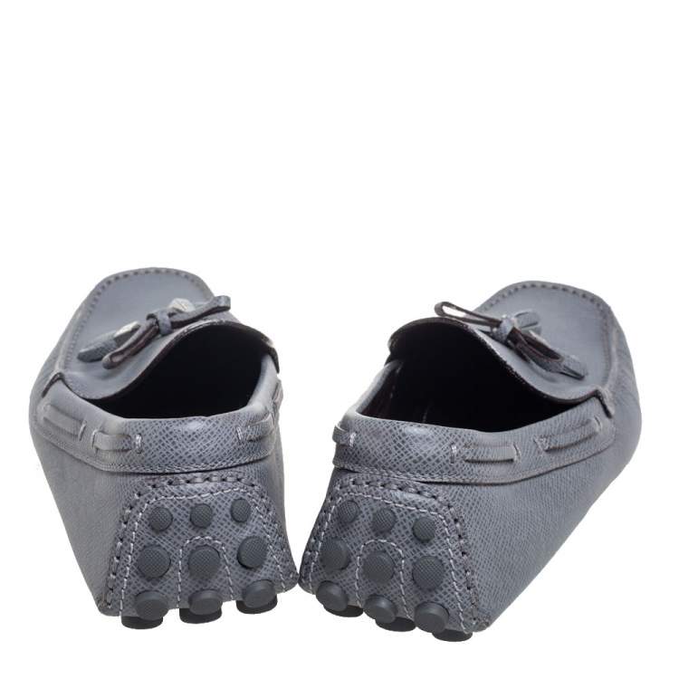 Pre Owned Louis Vuitton Grey Leather Imola Tassel Slip On Loafers Size 41
