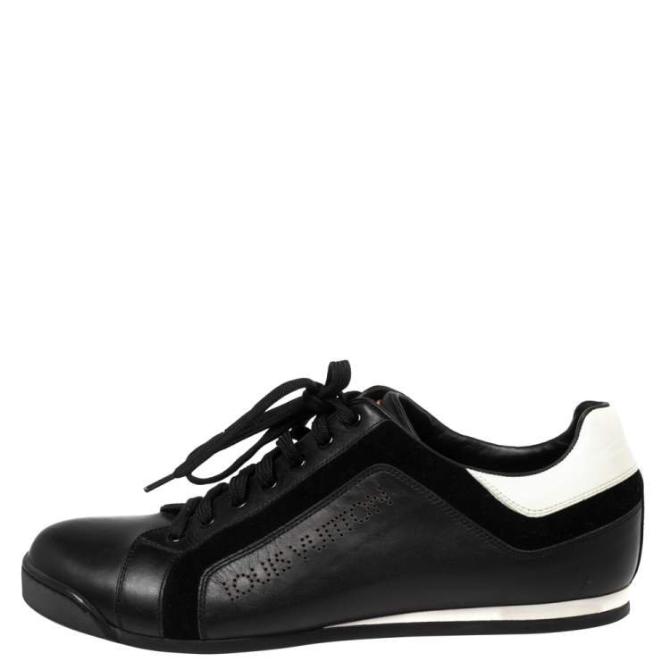 Pre Owned Louis Vuitton Black/White Leather and Suede Lace-Up Sneakers Size 41