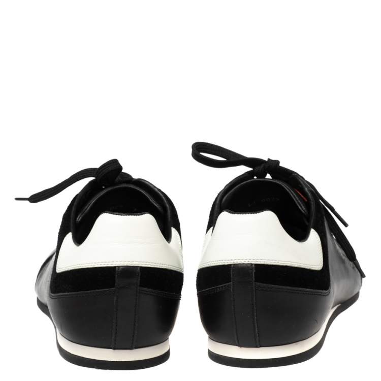 Pre Owned Louis Vuitton Black/White Leather and Suede Lace-Up Sneakers Size 41