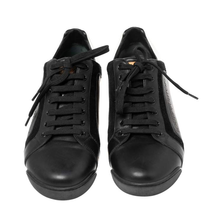 Pre Owned Louis Vuitton Black/White Leather and Suede Lace-Up Sneakers Size 41