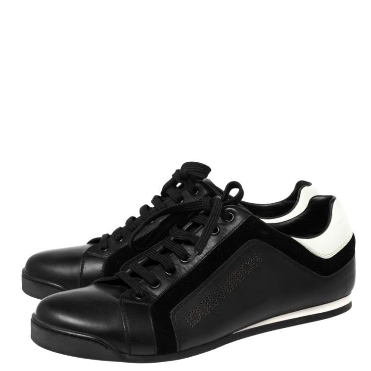 Pre Owned Louis Vuitton Black/White Leather and Suede Lace-Up Sneakers Size 41
