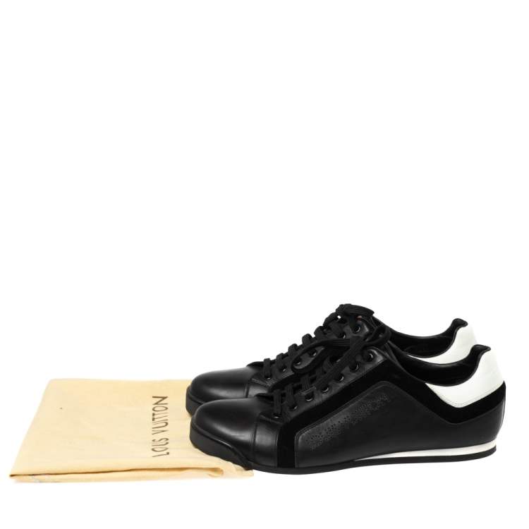 Pre Owned Louis Vuitton Black/White Leather and Suede Lace-Up Sneakers Size 41