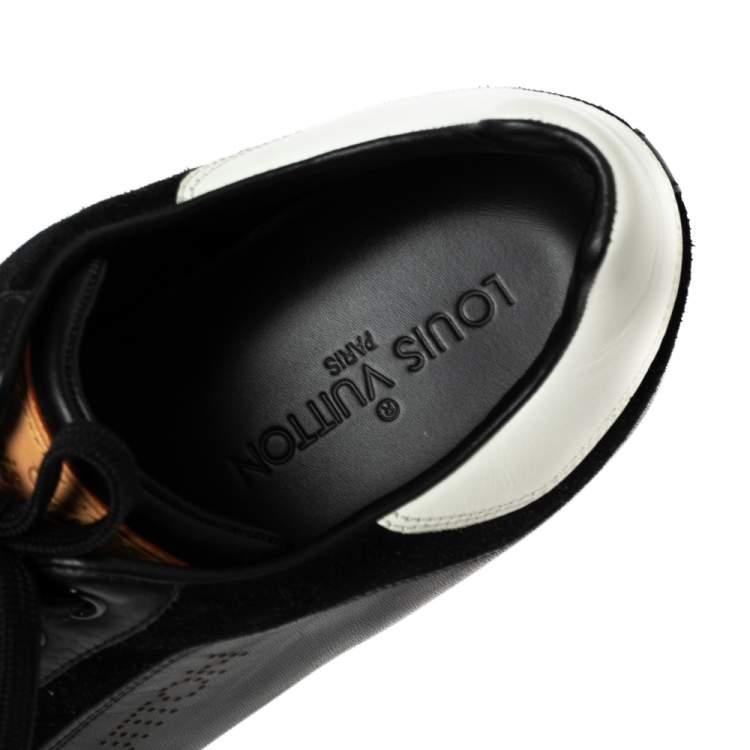 Pre Owned Louis Vuitton Black/White Leather and Suede Lace-Up Sneakers Size 41
