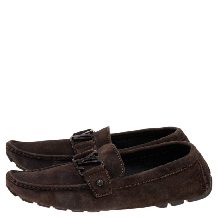 Pre Owned Louis Vuitton Brown Suede Monte Carlo Slip On Loafers Size 42