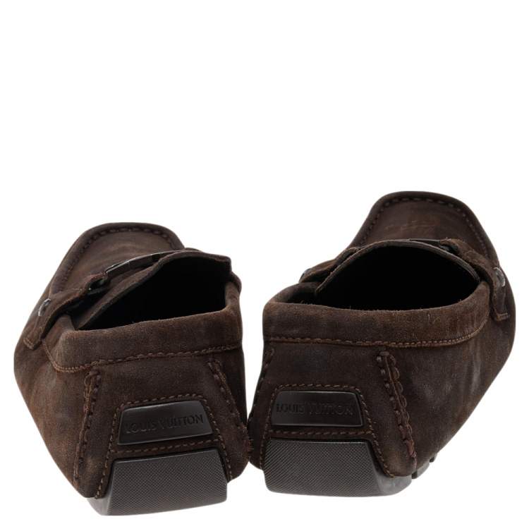 Pre Owned Louis Vuitton Brown Suede Monte Carlo Slip On Loafers Size 42