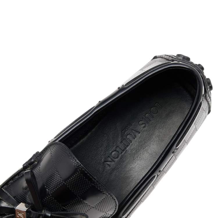 Pre Owned Louis Vuitton Black Damier Embossed Leather Bow Slip On Loafers Size 41.5