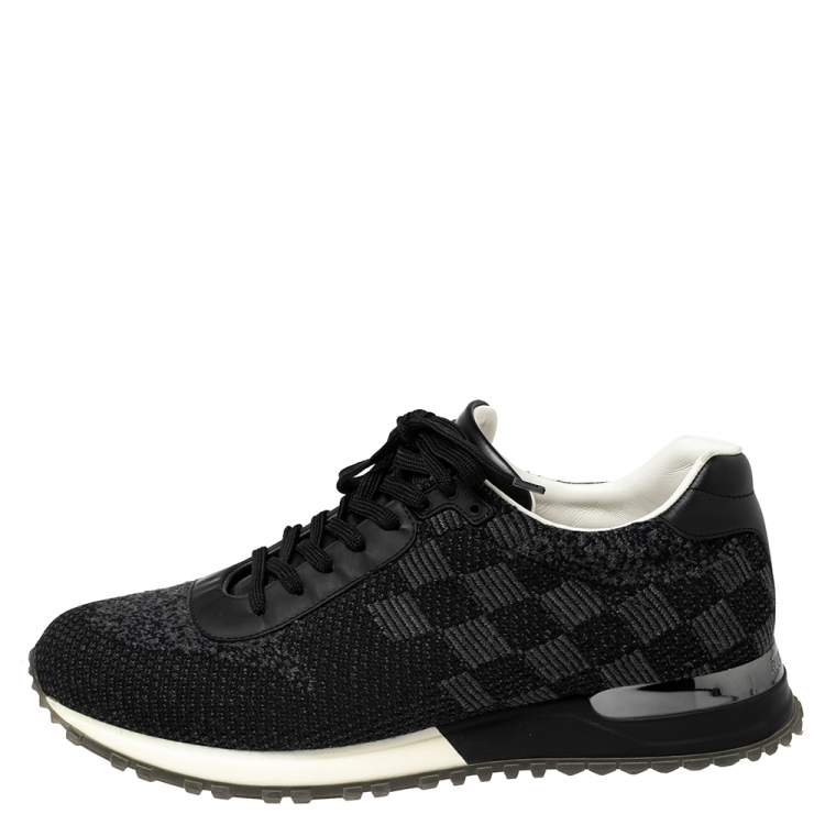 Pre Owned Louis Vuitton Black Damier Knit Fabric And Leather Run Away Sneakers Size 39.5