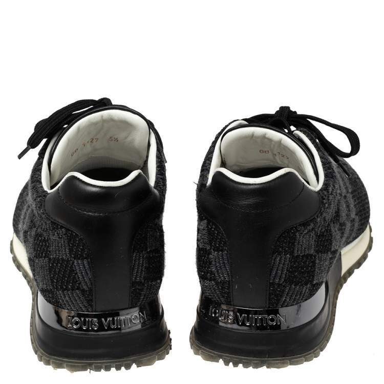 Pre Owned Louis Vuitton Black Damier Knit Fabric And Leather Run Away Sneakers Size 39.5