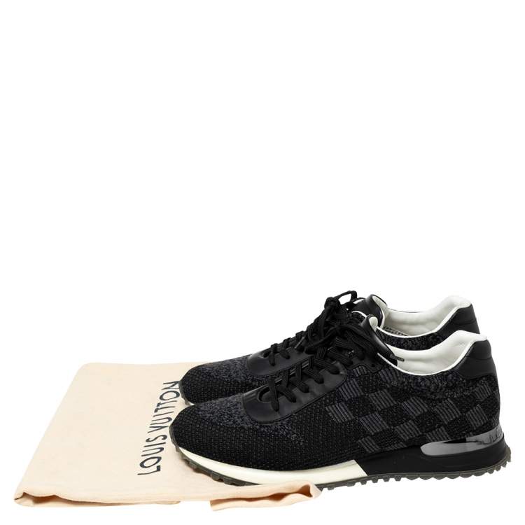 Pre Owned Louis Vuitton Black Damier Knit Fabric And Leather Run Away Sneakers Size 39.5