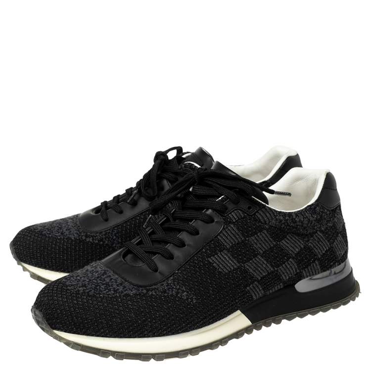 Pre Owned Louis Vuitton Black Damier Knit Fabric And Leather Run Away Sneakers Size 39.5