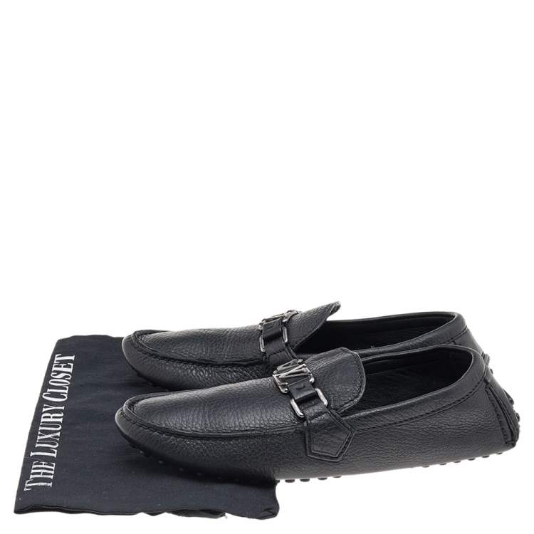 Pre Owned Louis Vuitton Black Leather Hockenheim Slip On Loafers Size 40.5