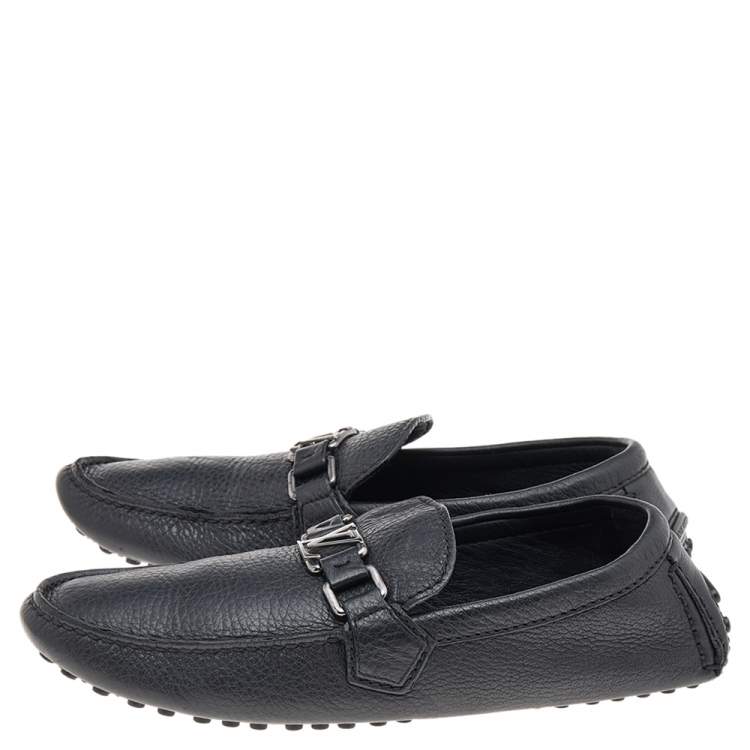 Pre Owned Louis Vuitton Black Leather Hockenheim Slip On Loafers Size 40.5