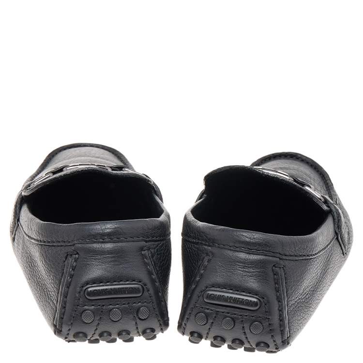 Pre Owned Louis Vuitton Black Leather Hockenheim Slip On Loafers Size 40.5