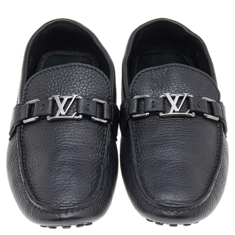 Pre Owned Louis Vuitton Black Leather Hockenheim Slip On Loafers Size 40.5