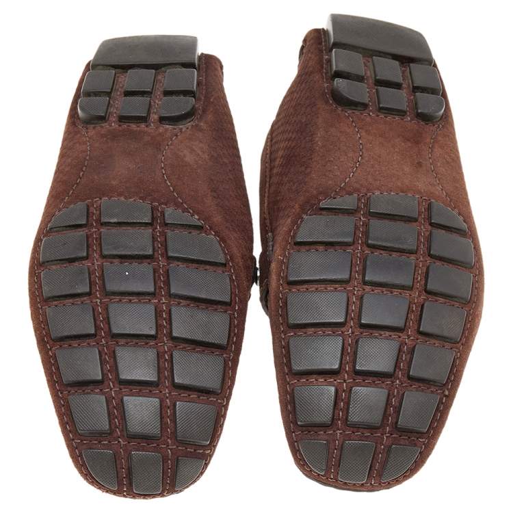 Pre Owned Louis Vuitton Brown Monte Carlo Suede Slip on Loafers Size 40