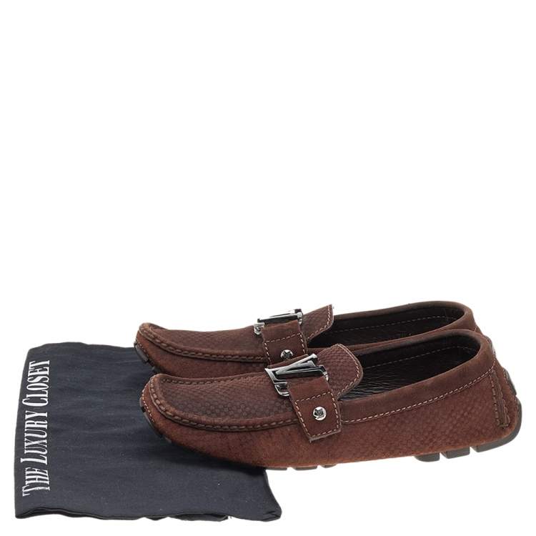 Pre Owned Louis Vuitton Brown Monte Carlo Suede Slip on Loafers Size 40