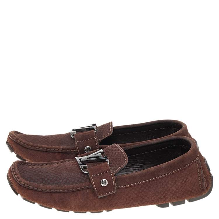 Pre Owned Louis Vuitton Brown Monte Carlo Suede Slip on Loafers Size 40