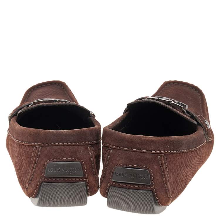 Pre Owned Louis Vuitton Brown Monte Carlo Suede Slip on Loafers Size 40