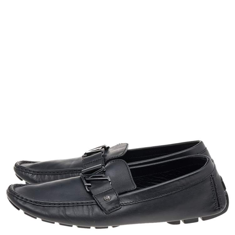 Pre Owned Louis Vuitton Black Leather Monte Carlo Slip on Loafers Size 45