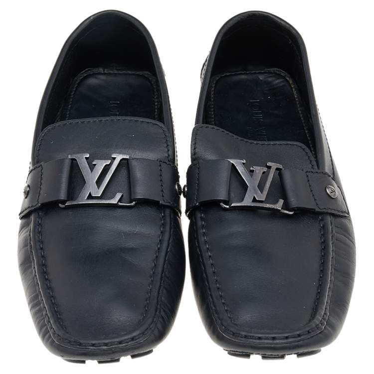 Pre Owned Louis Vuitton Black Leather Monte Carlo Slip on Loafers Size 45