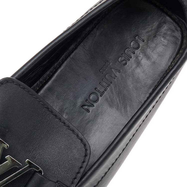 Pre Owned Louis Vuitton Black Leather Monte Carlo Slip on Loafers Size 45