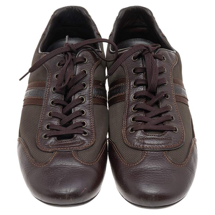 Pre Owned Louis Vuitton Dark Brown Canvas And Leather Low Top Sneakers Size 44