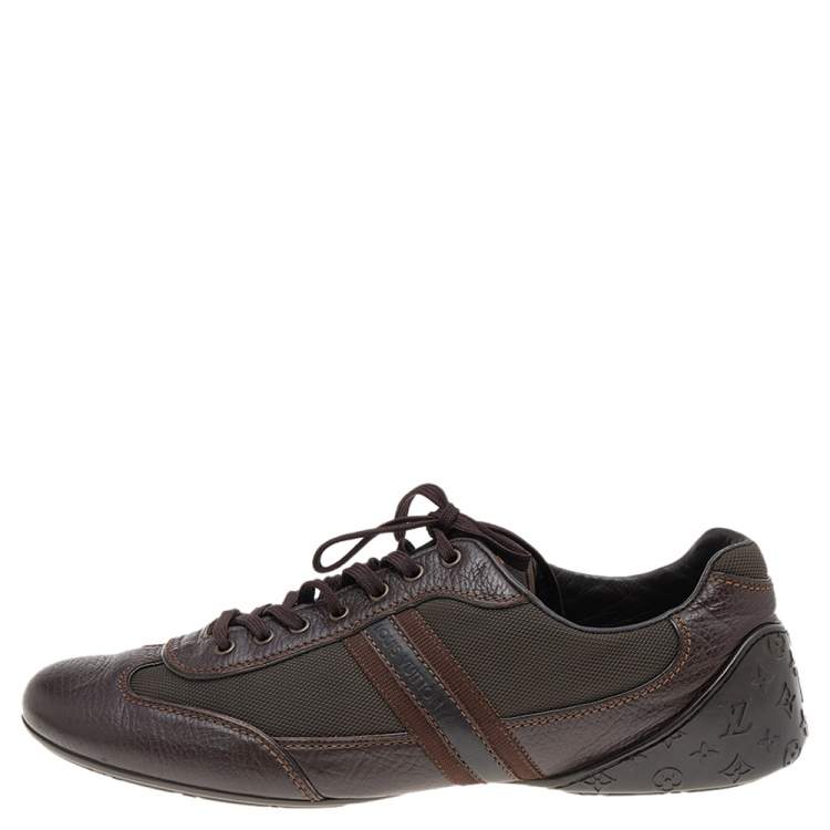 Pre Owned Louis Vuitton Dark Brown Canvas And Leather Low Top Sneakers Size 44