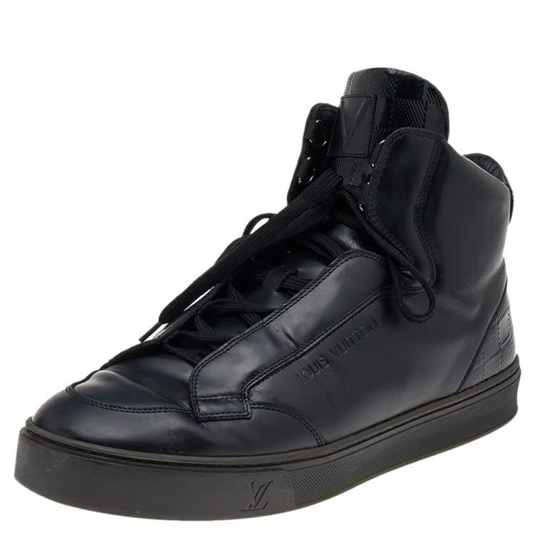 Louis Vuitton Black Leather And Damier Patent Leather High Top Sneakers ...