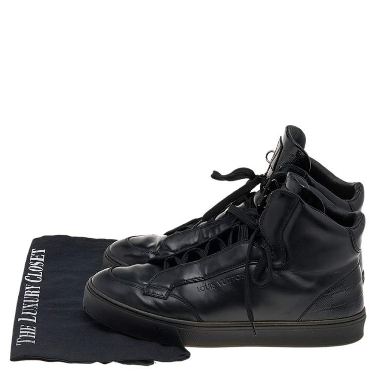 Pre Owned Louis Vuitton Black Leather And Damier Patent Leather High Top Sneakers Size 40.5