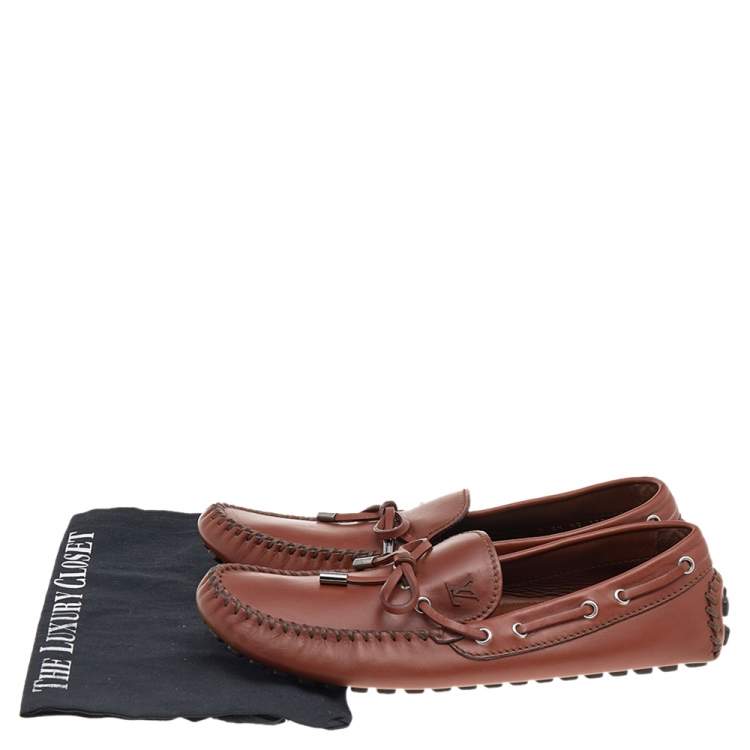 Pre Owned Louis Vuitton Brown Leather Arizona Bow Loafers Size 42.5