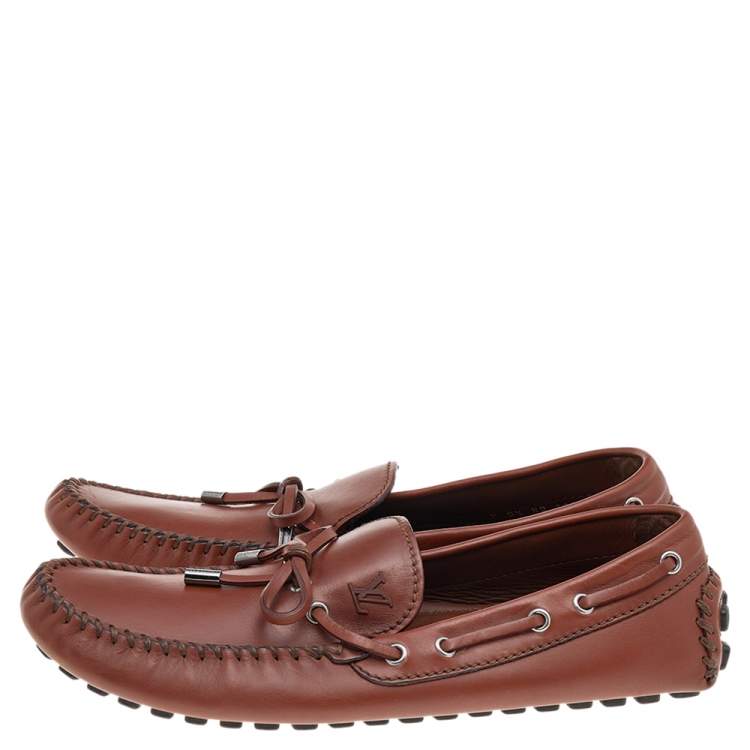 Pre Owned Louis Vuitton Brown Leather Arizona Bow Loafers Size 42.5